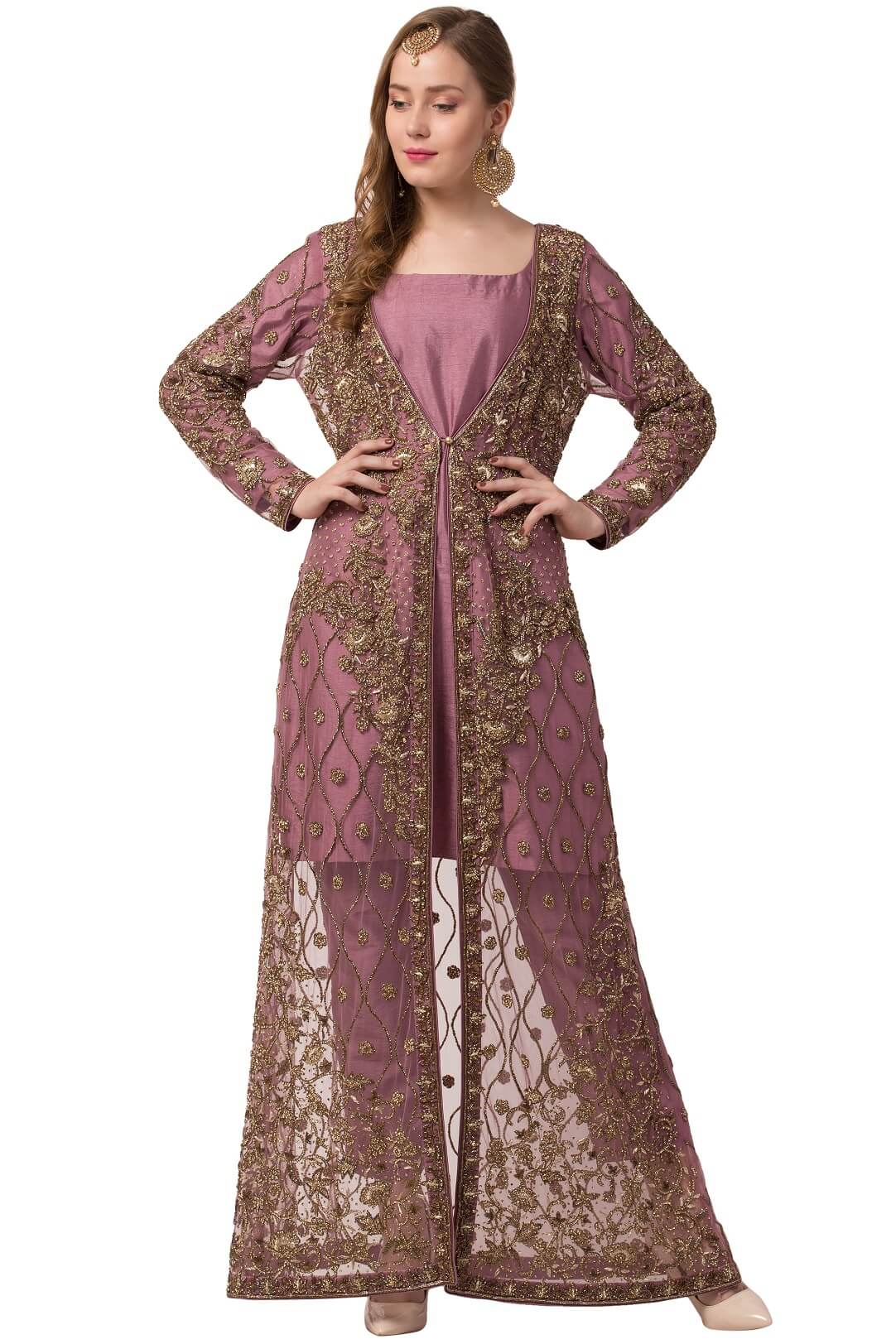 Mauve Embroidered Shrug Suit