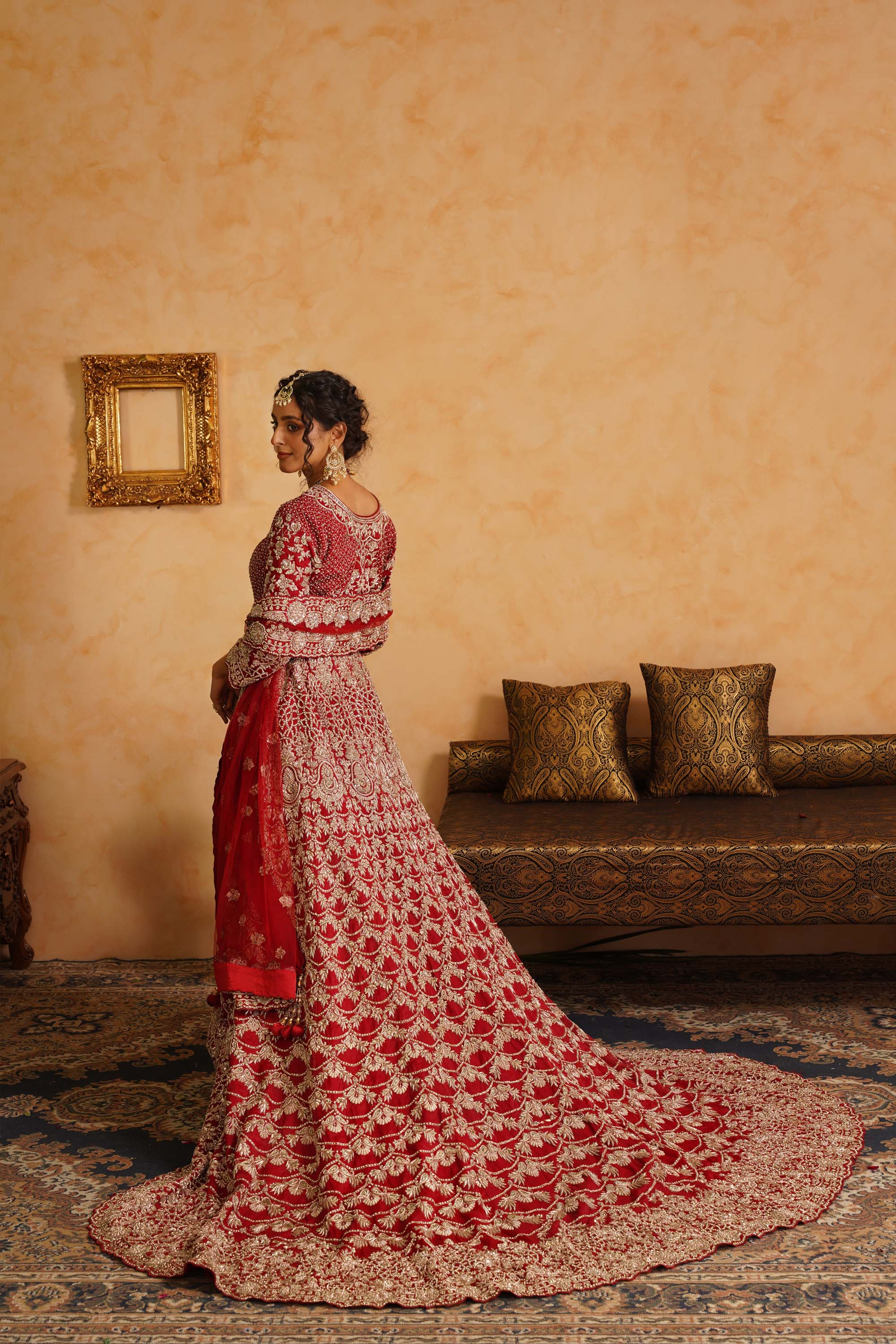 Red Lehanga Trail Blouse With Dupatta