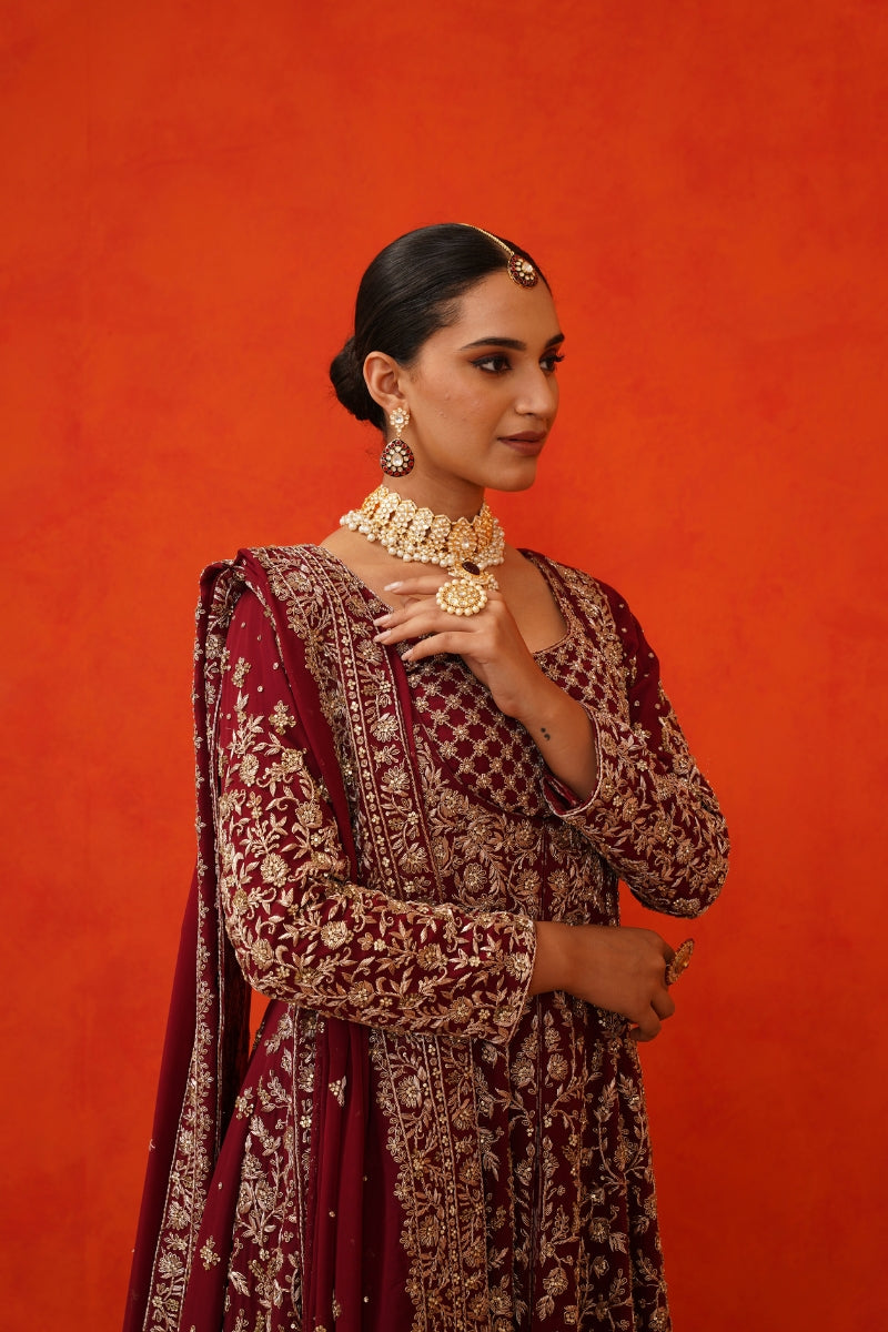 Maroon Jacket with Farshi Gharara