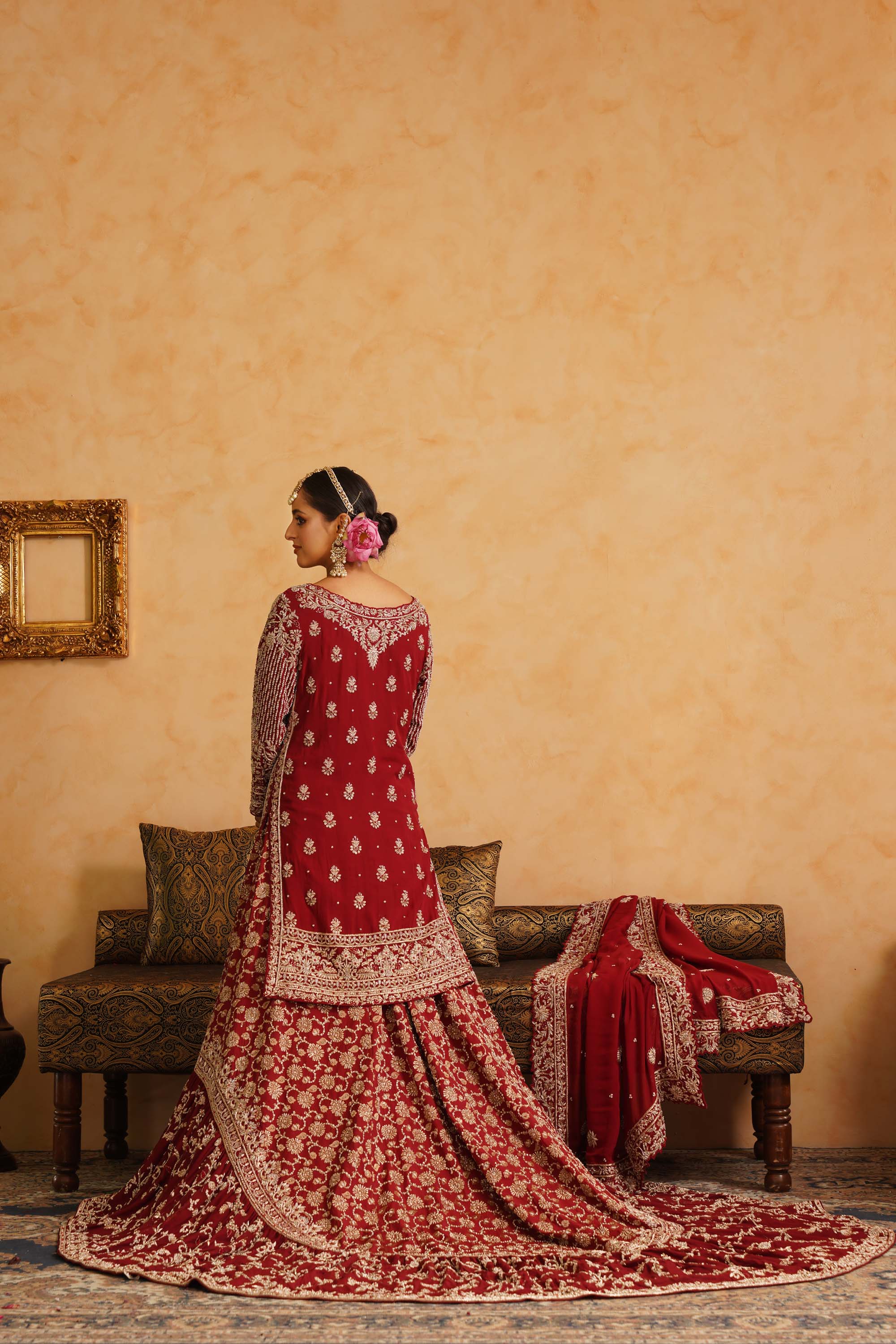 Maroon Frashi Gharara Kameez Dupatta Set