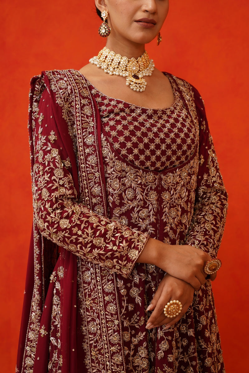 Maroon Jacket with Farshi Gharara