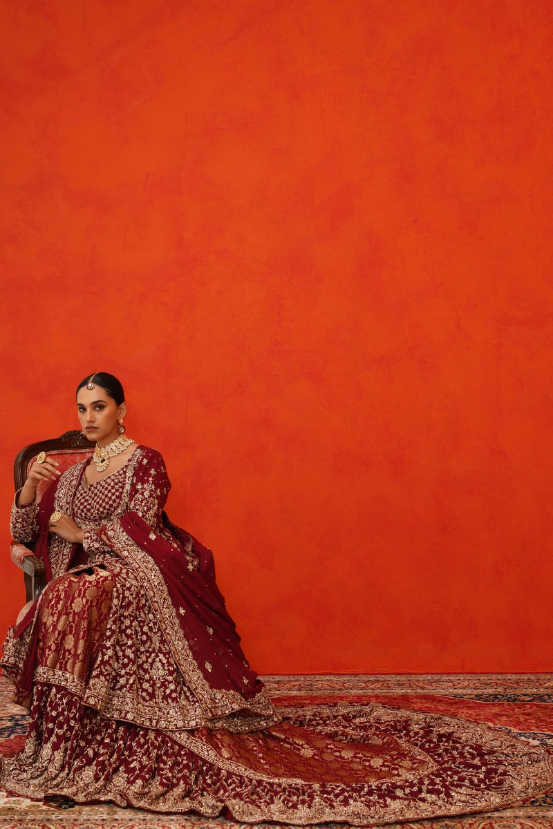 Maroon Jacket with Farshi Gharara