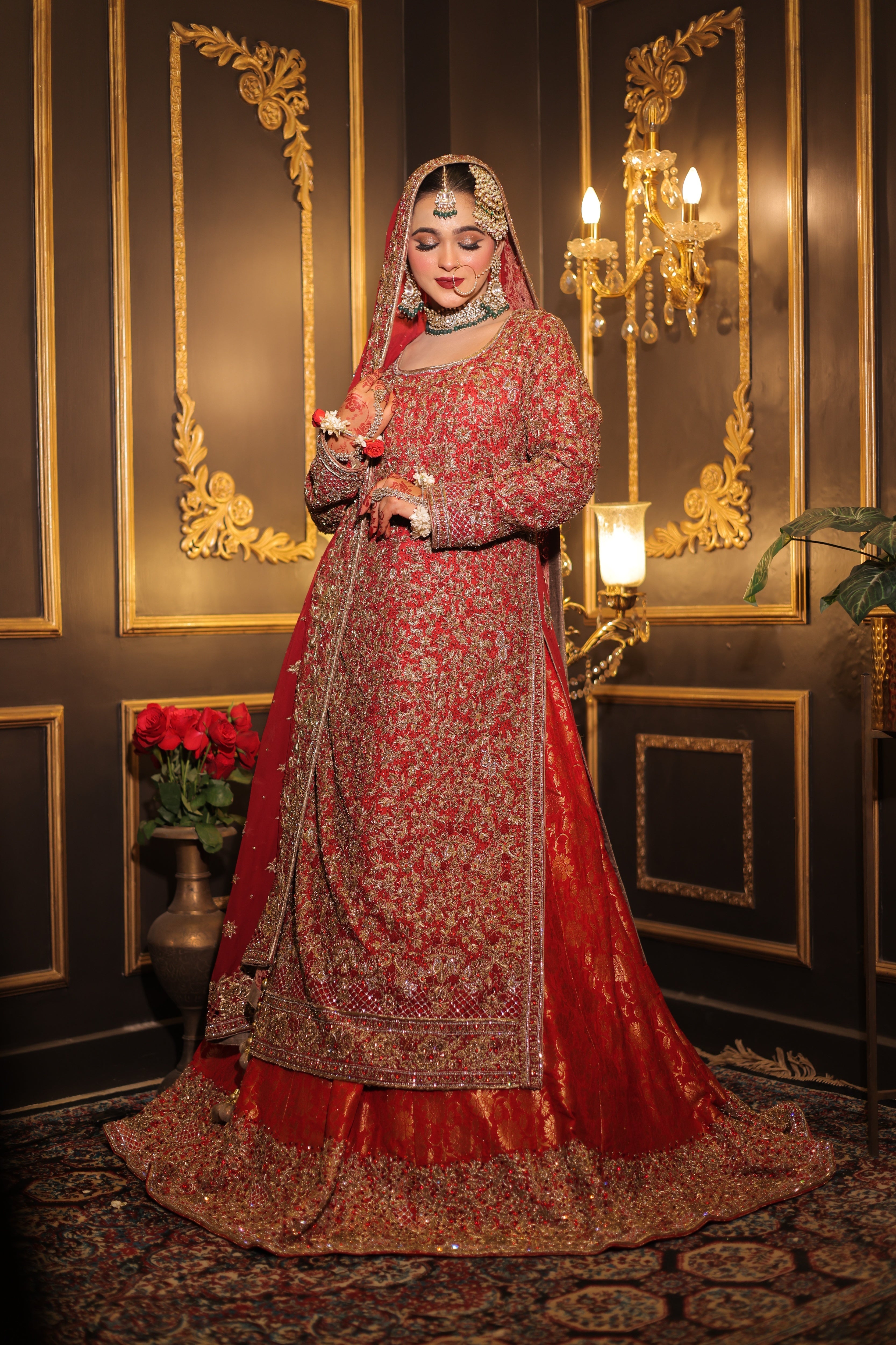 Red Antique Lehenga Kameez