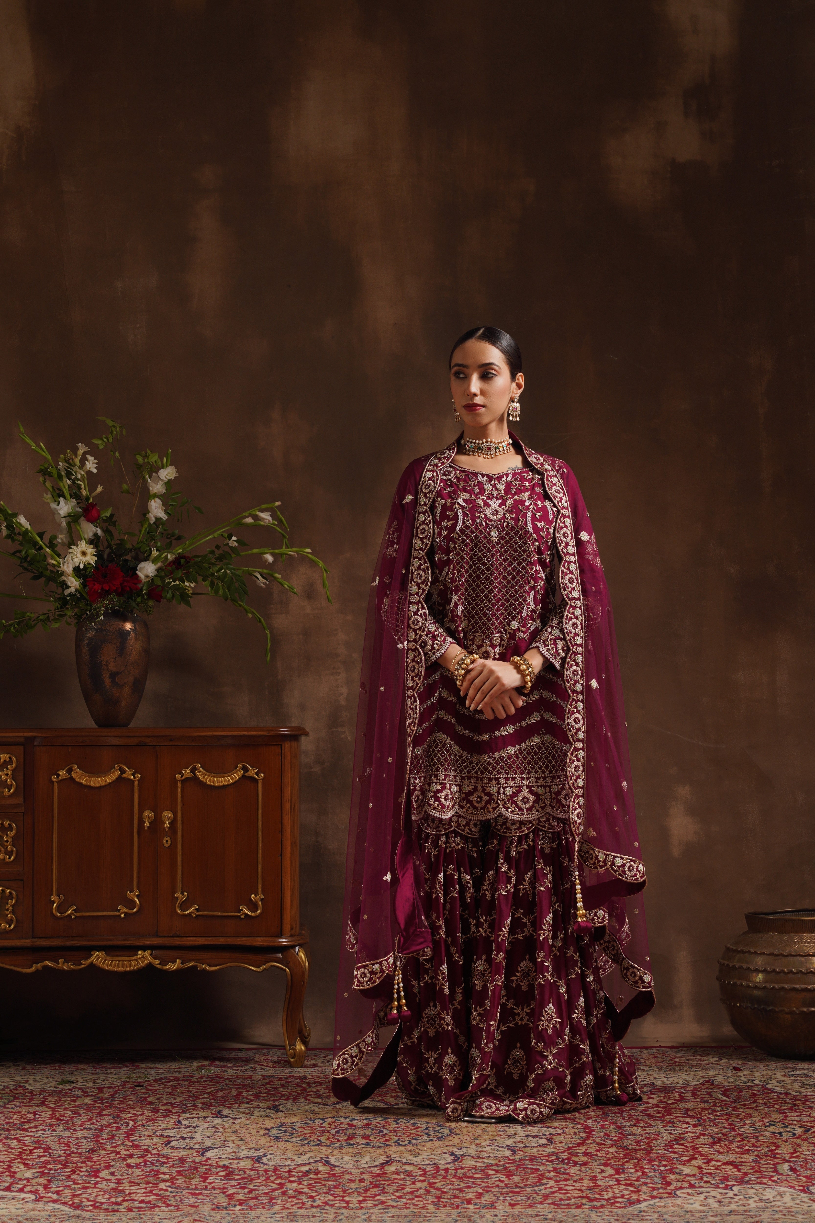 Purple Kameez Gharara set