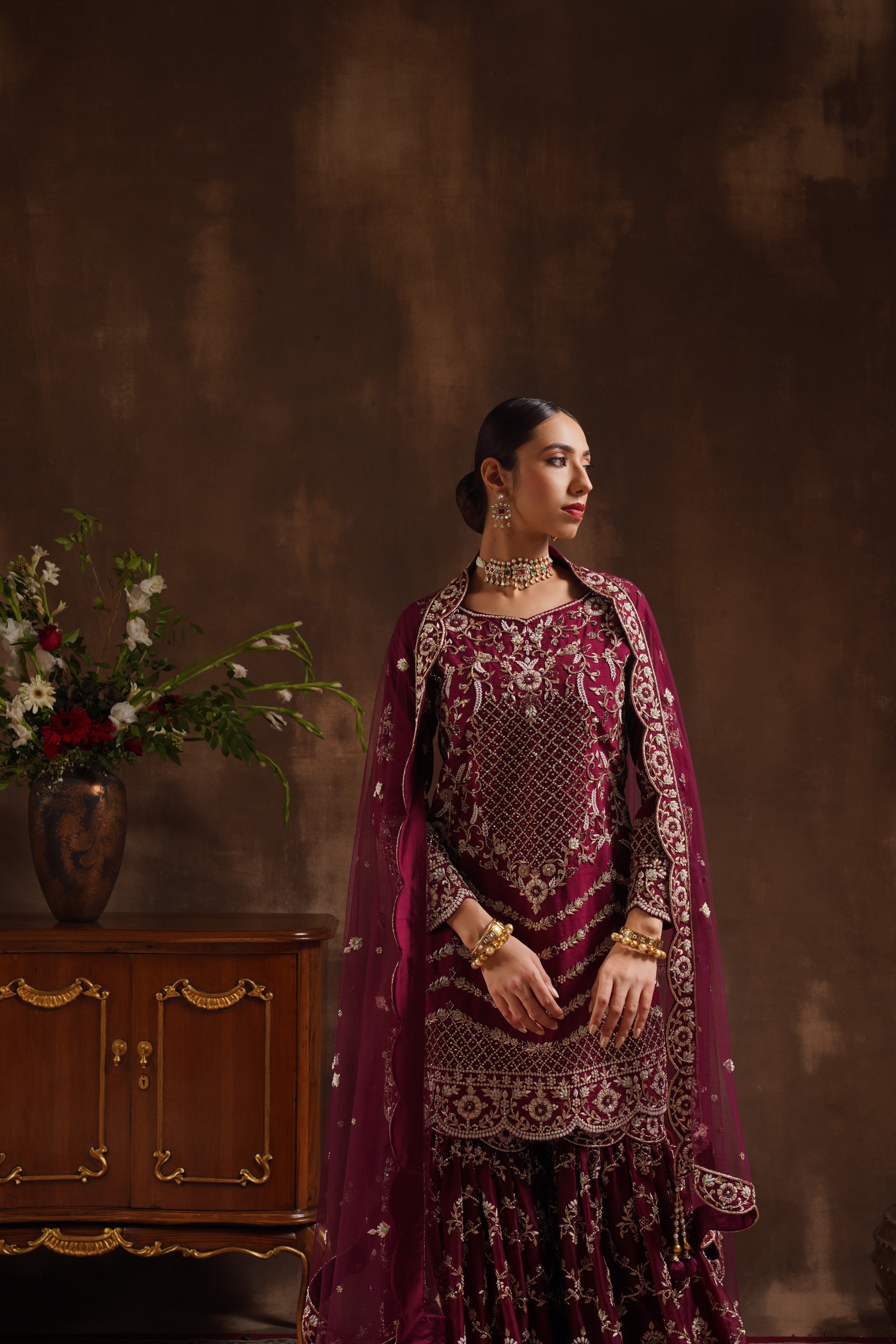 Purple Kameez Gharara set