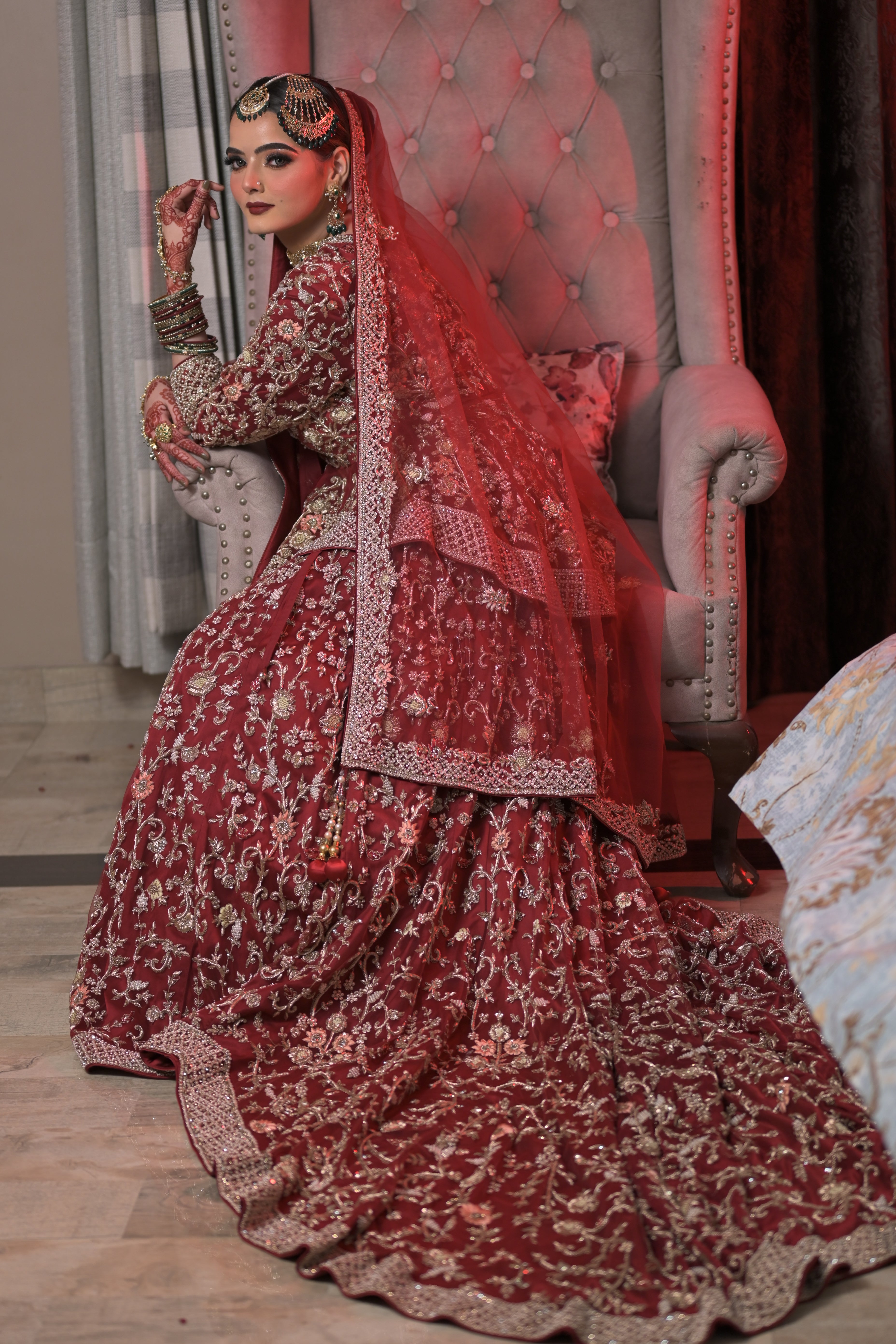 Dark Red Peplum with Lehenga Trail