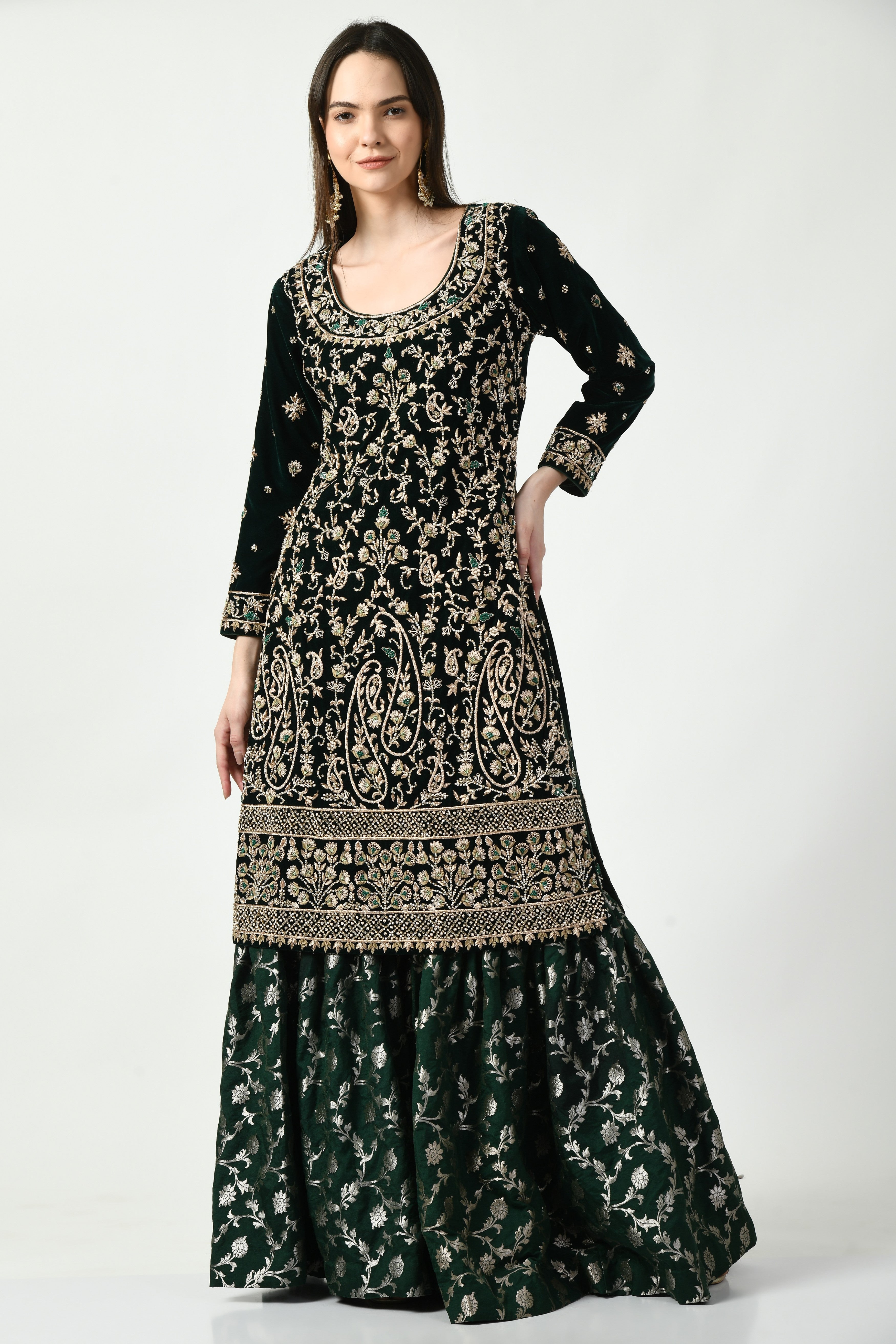 Green Zardozi Kameez Gharara