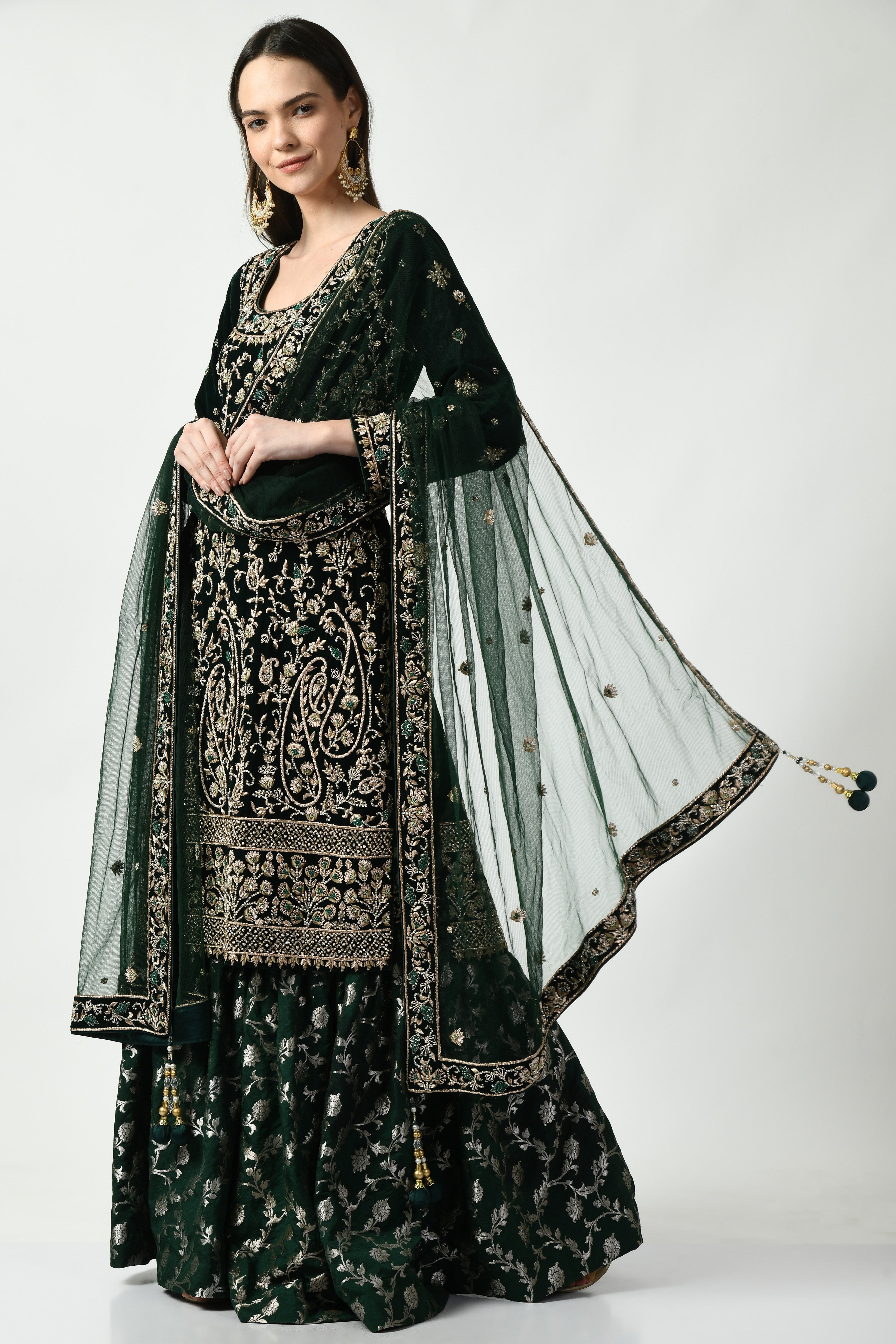 Green Zardozi Kameez Gharara