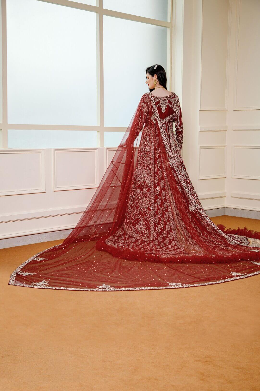 Dark Red double trail Bridal Dress