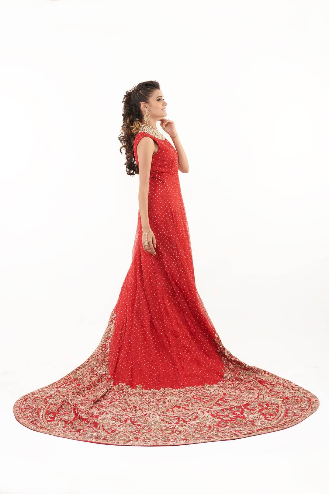 Red Bridal Back Slit Gown Trail