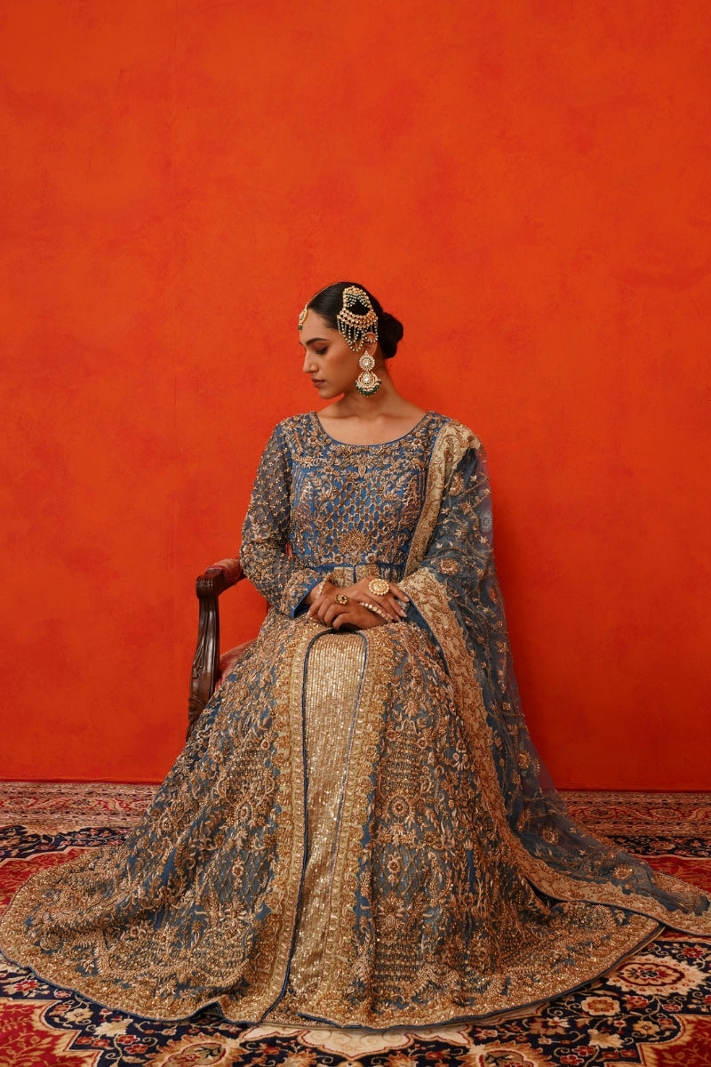 Blue,Gold Jakcet Farshi Gharara