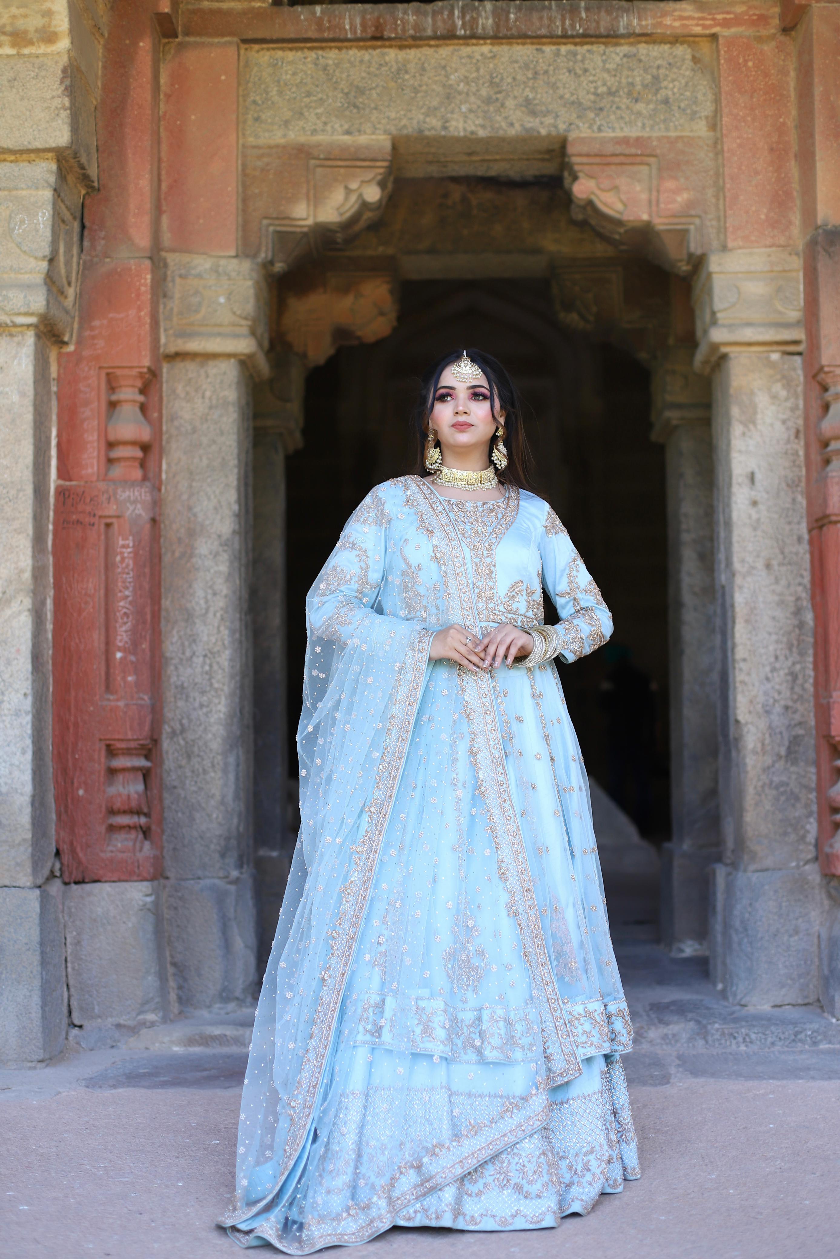 Blue Anarkali Lehenga