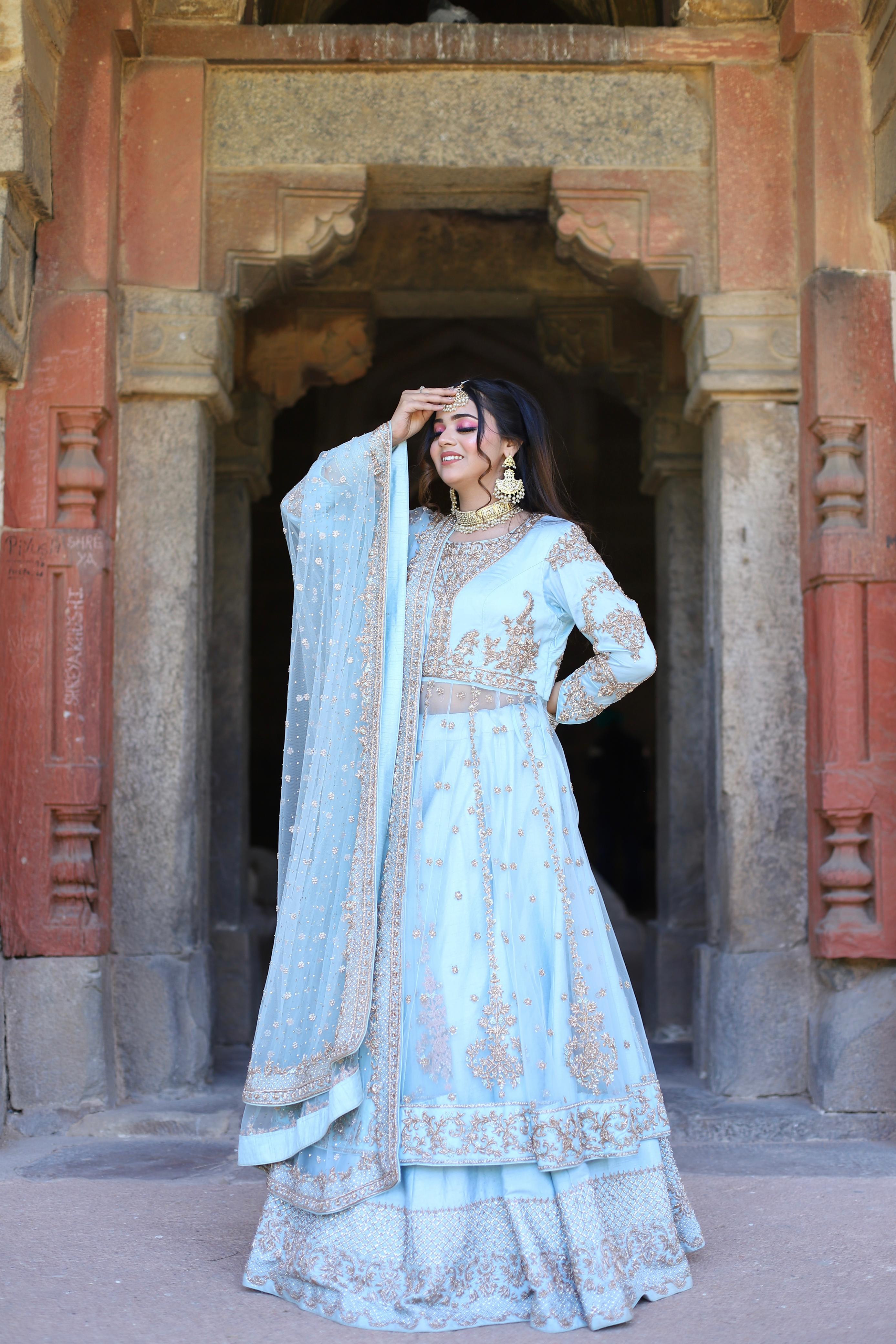 Blue Anarkali Lehenga