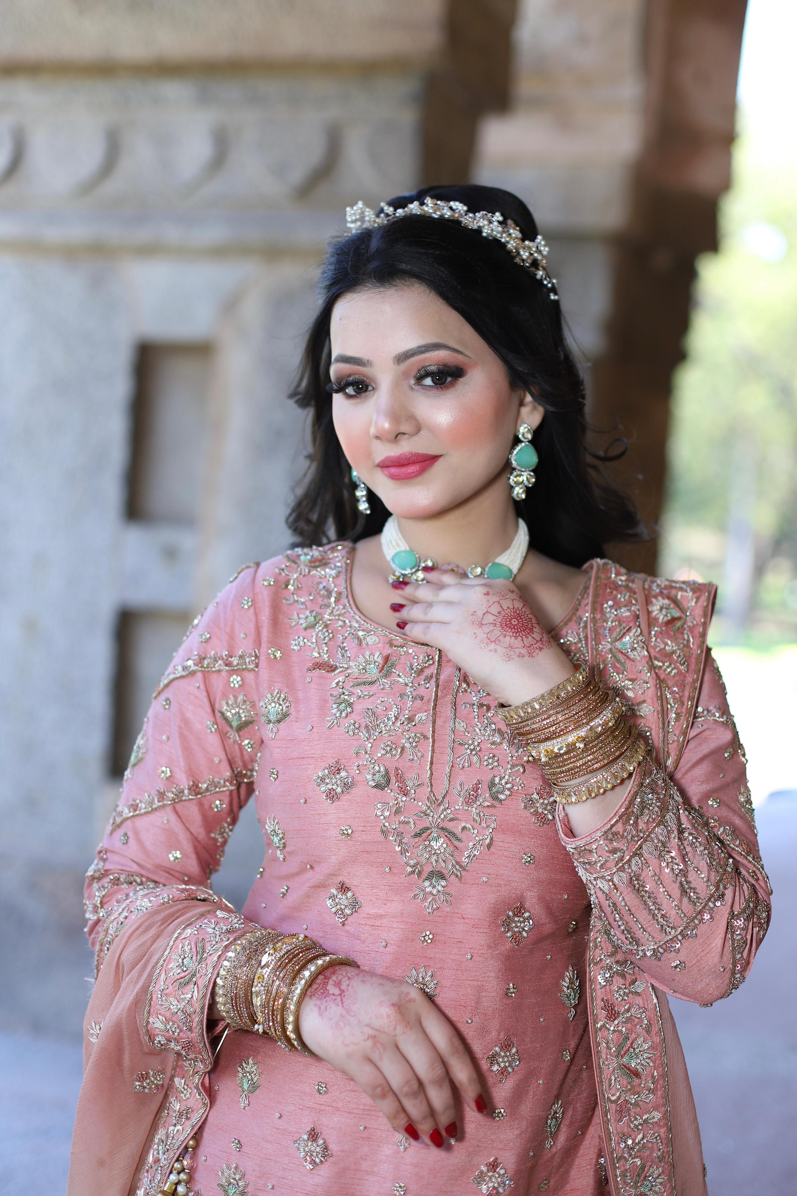 Peach Pink Kameez Lehenga