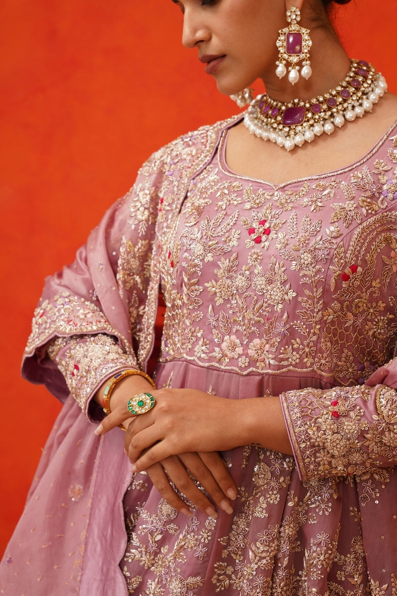 Lavender Double Layer Anarkali with Lehenga